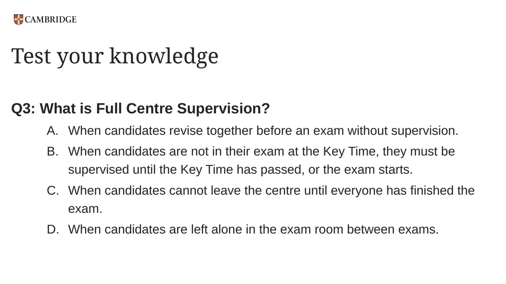 Key Times and Full Centre Supervision For - slide 14 of 24