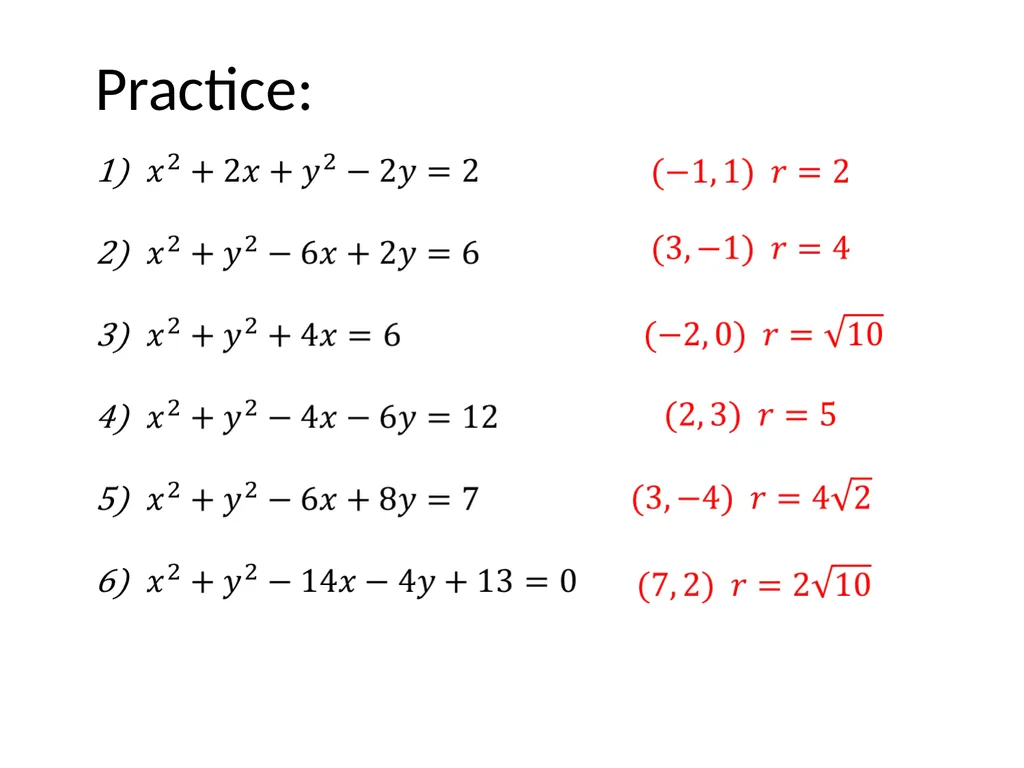 Coordinate Geometry Circles Starter Recall - slide 11 of 17
