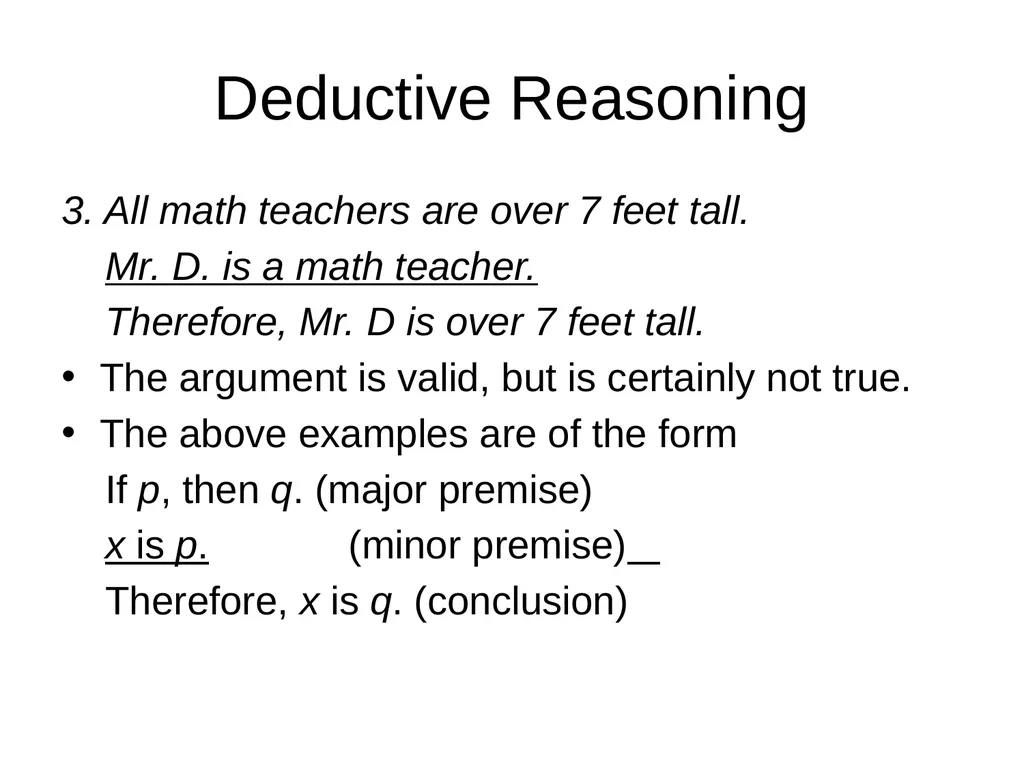 DEDUCTIVE vs. INDUCTIVE REASONING Section 1.1 - slide 6 of 16