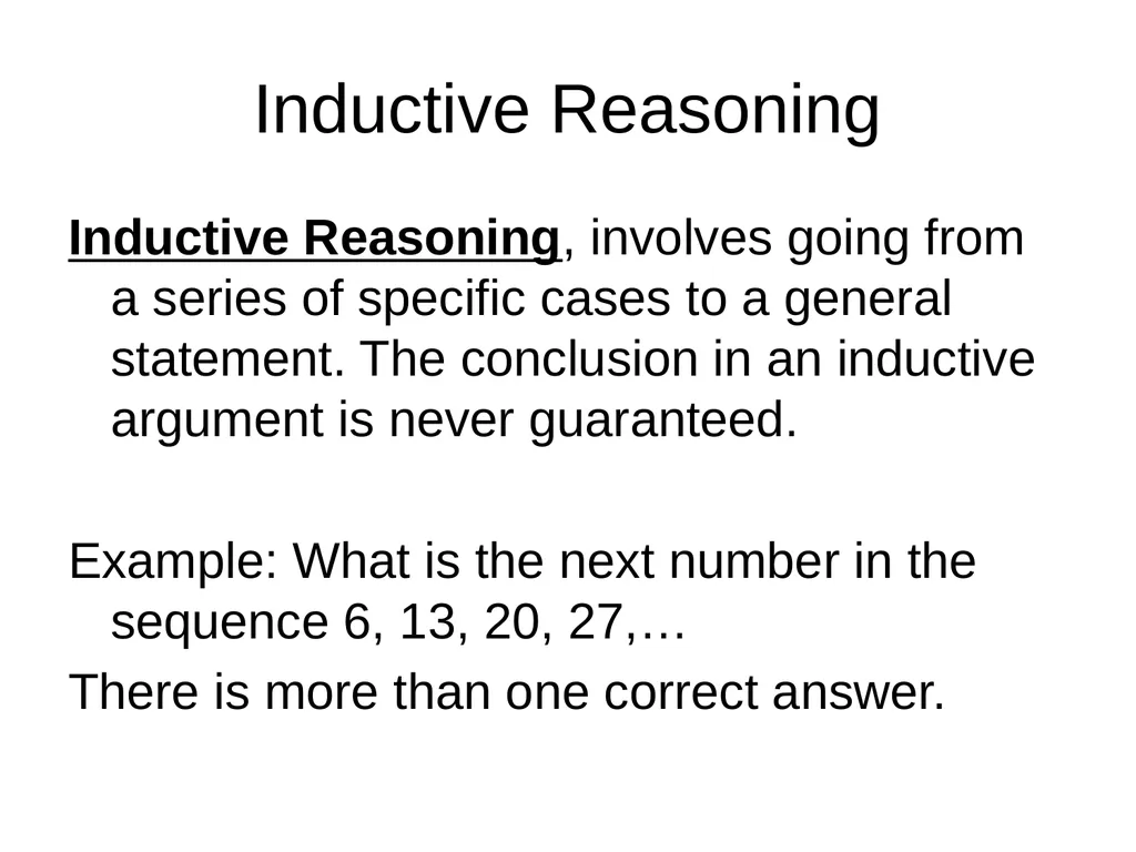 DEDUCTIVE vs. INDUCTIVE REASONING Section 1.1 - slide 15 of 16