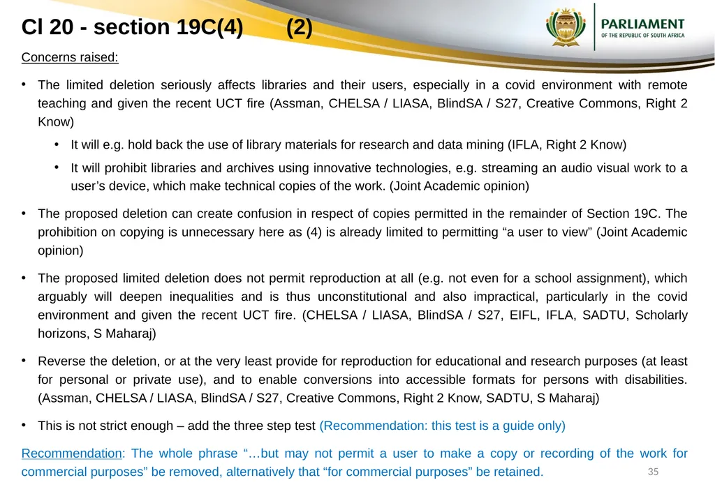 Responses to submissions on Copyright Amendment - slide 35 of 50