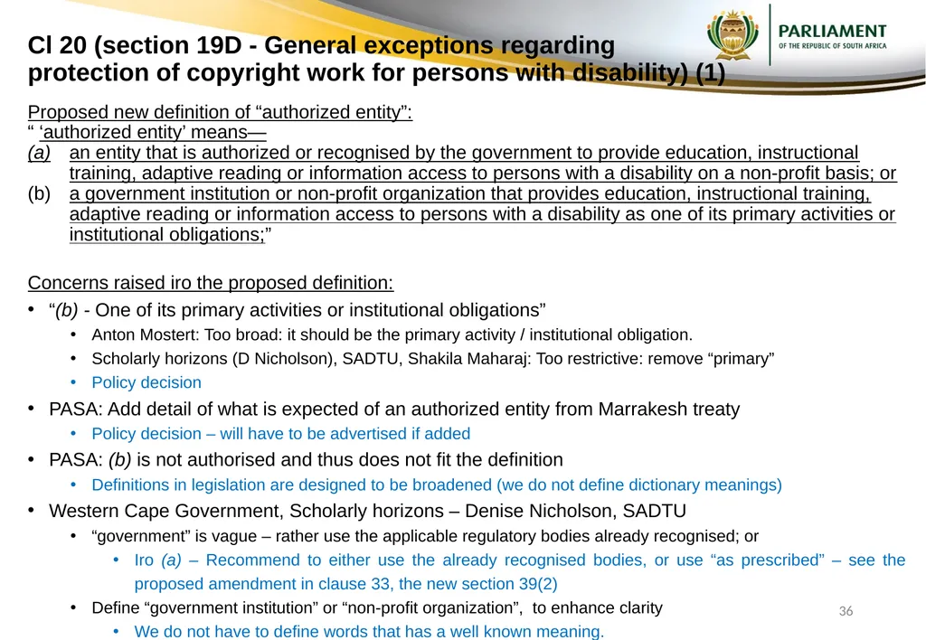 Responses to submissions on Copyright Amendment - slide 36 of 50