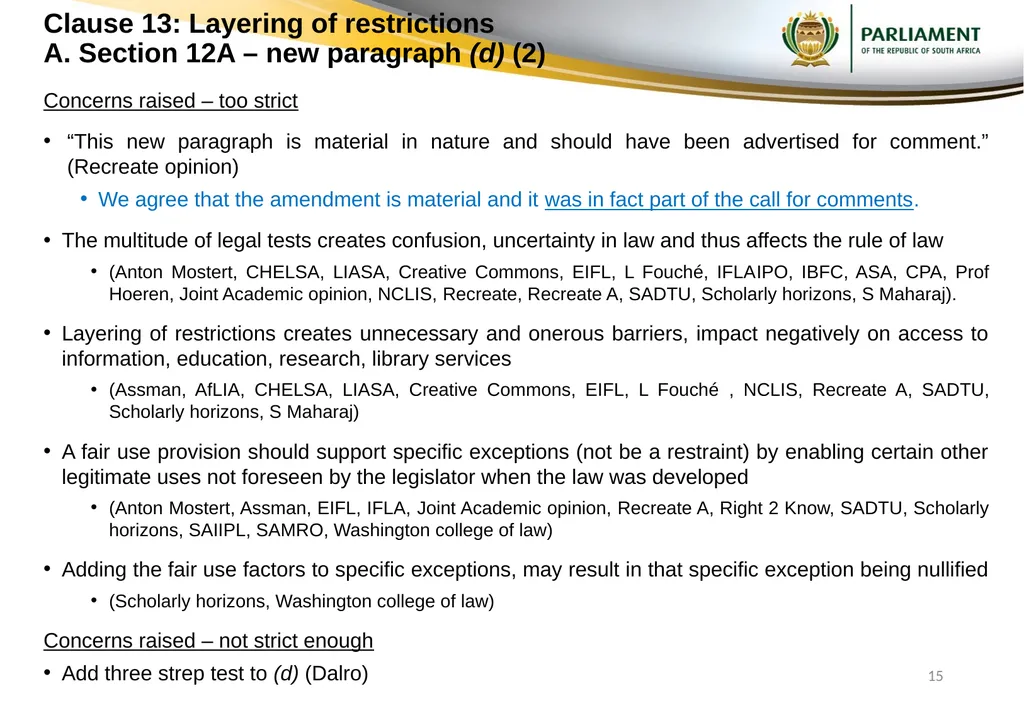 Responses to submissions on Copyright Amendment - slide 15 of 50