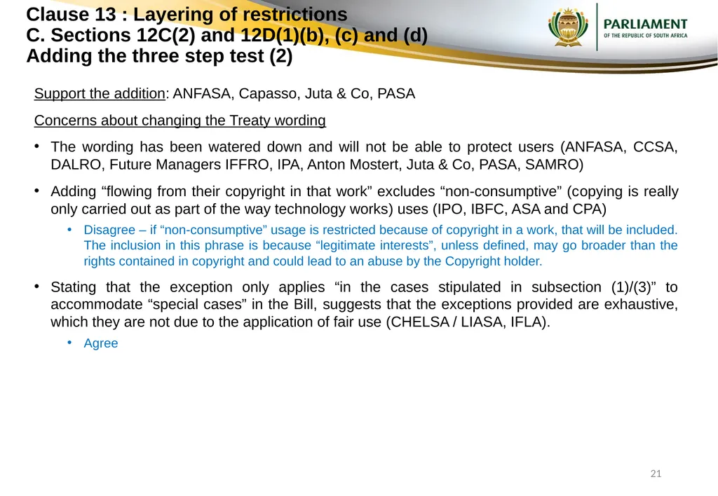 Responses to submissions on Copyright Amendment - slide 21 of 50