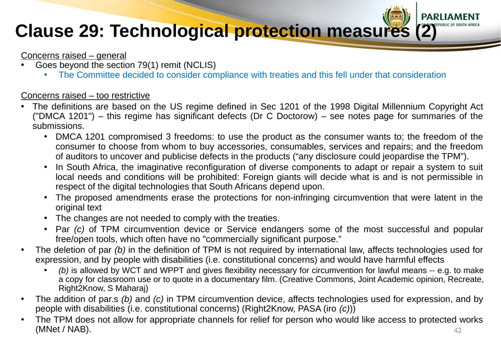 Responses to submissions on Copyright Amendment - slide 42 of 50