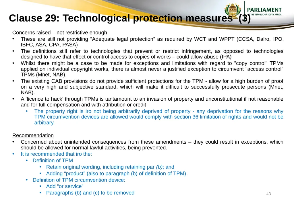 Responses to submissions on Copyright Amendment - slide 43 of 50