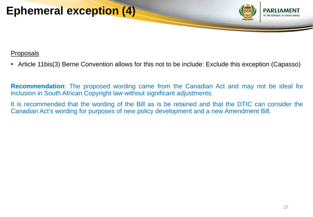Responses to submissions on Copyright Amendment - slide 27 of 50