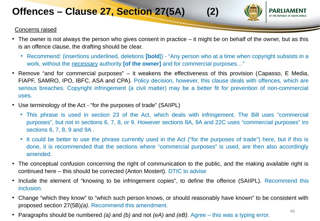 Responses to submissions on Copyright Amendment - slide 46 of 50