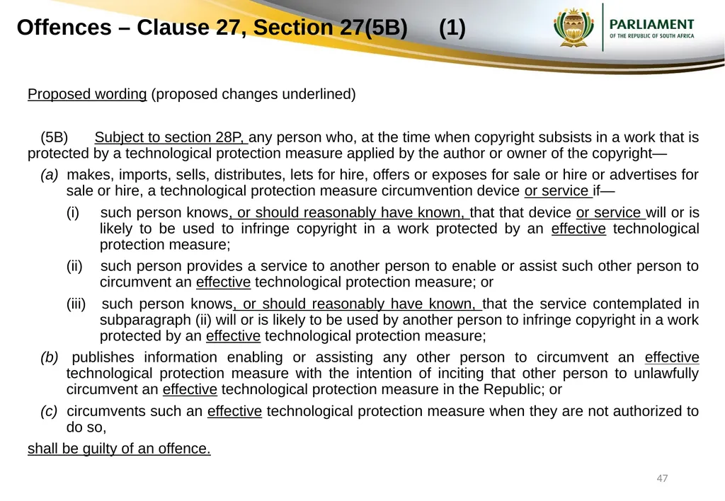 Responses to submissions on Copyright Amendment - slide 47 of 50