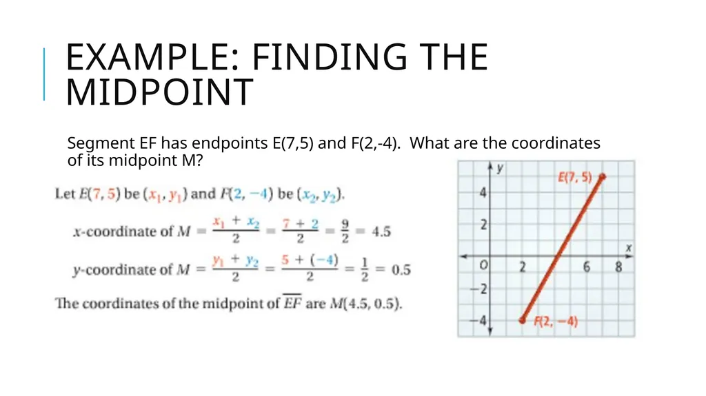 Midpoint and Distance Formulas Midpoint Formula On - slide 5 of 10