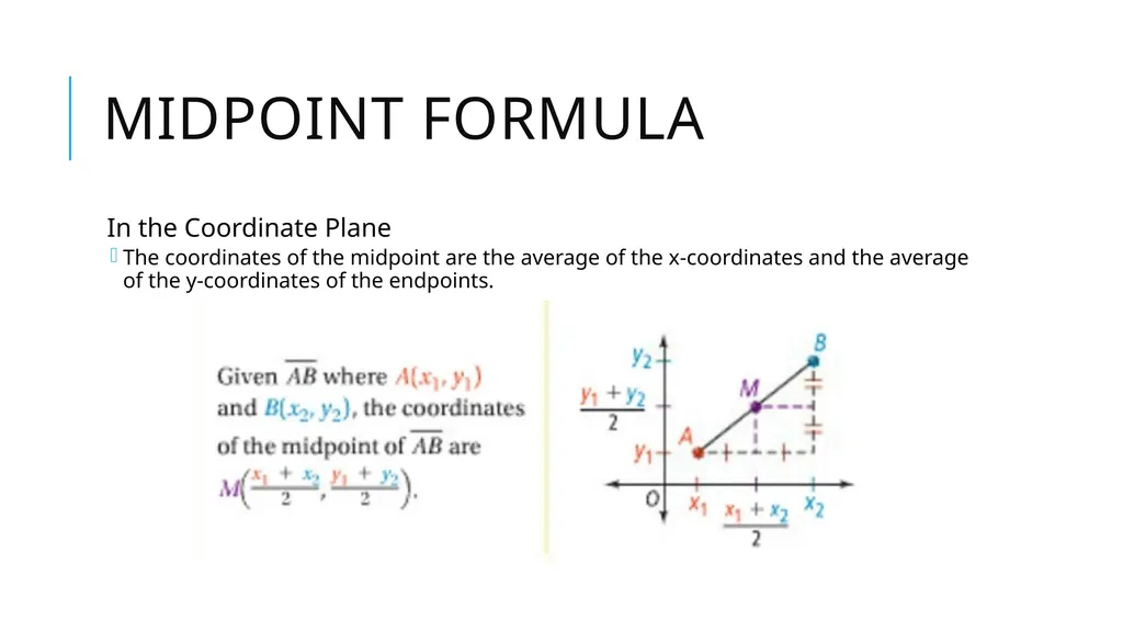 Midpoint and Distance Formulas Midpoint Formula On - slide 3 of 10