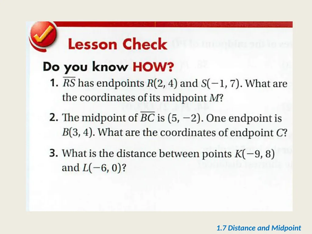 Section 1.7 Midpoint and Distance in the - slide 20 of 21