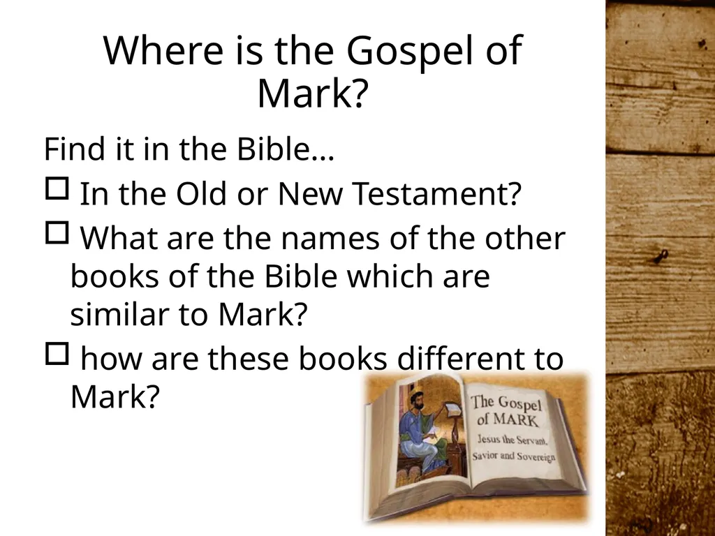 Where is the Gospel of Mark? Find it in the - slide 2 of 12