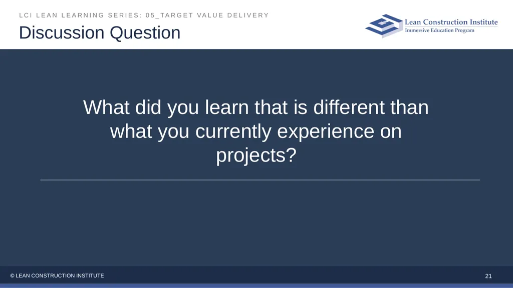 05_Target Value Delivery LCI Lean Learning Series - slide 21 of 27
