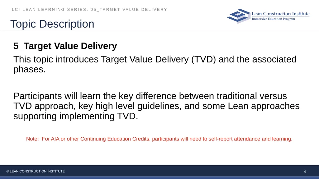 05_Target Value Delivery LCI Lean Learning Series - slide 4 of 27