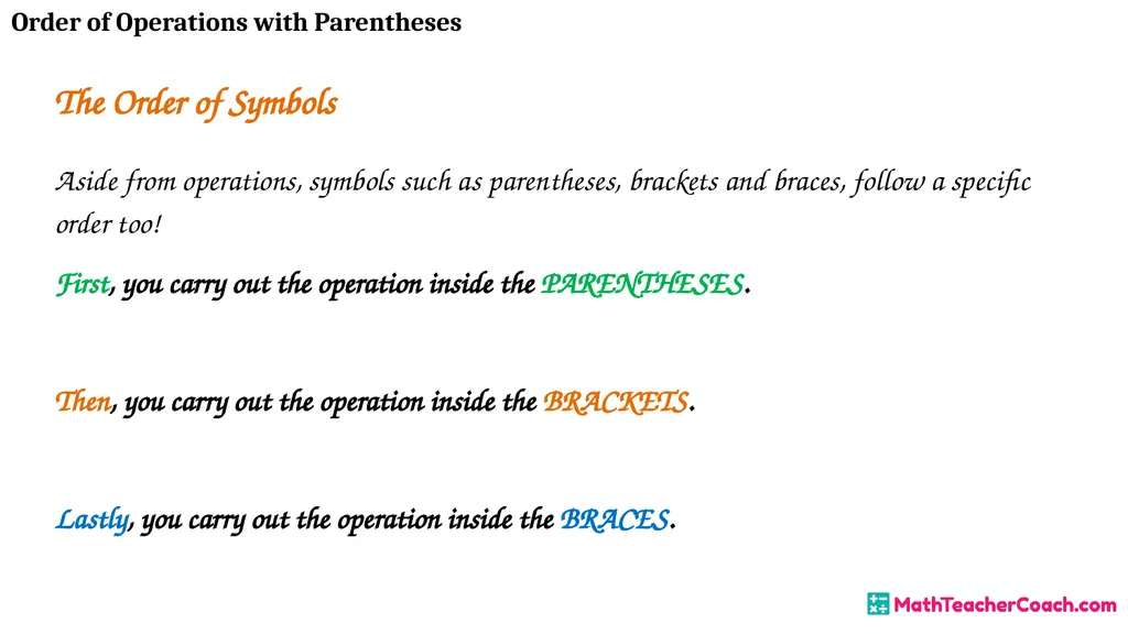 Order of Operations with Parentheses Unit 1 Lesson - slide 11 of 41