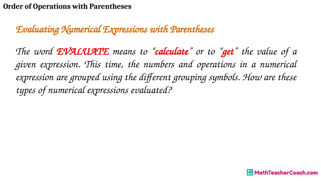 Order of Operations with Parentheses Unit 1 Lesson - slide 12 of 41