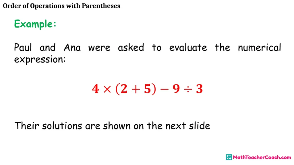Order of Operations with Parentheses Unit 1 Lesson - slide 13 of 41