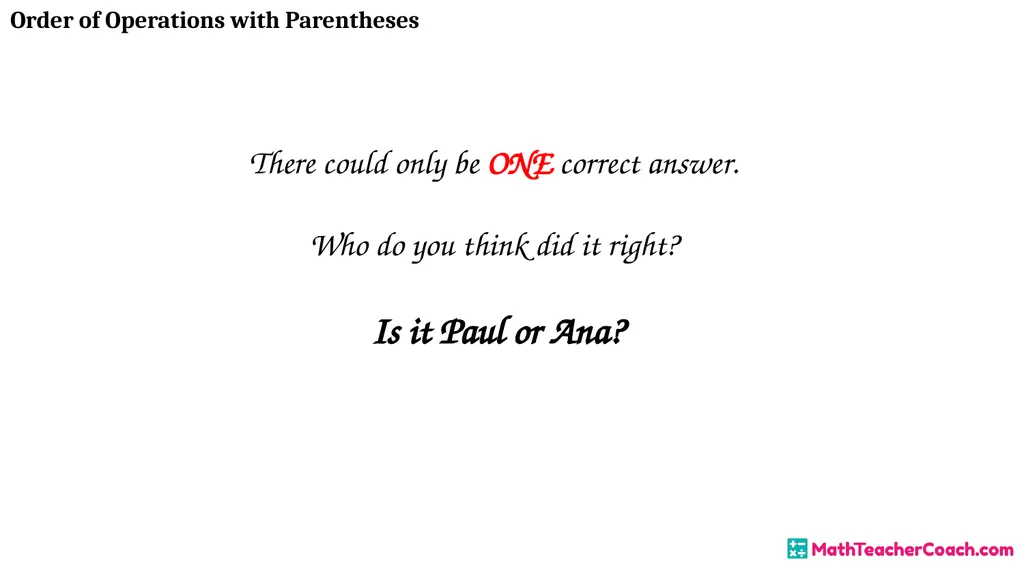 Order of Operations with Parentheses Unit 1 Lesson - slide 15 of 41