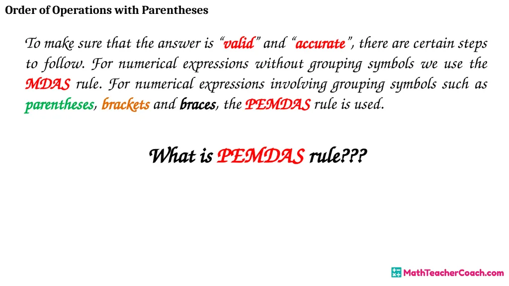 Order of Operations with Parentheses Unit 1 Lesson - slide 16 of 41