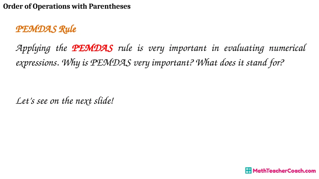 Order of Operations with Parentheses Unit 1 Lesson - slide 17 of 41