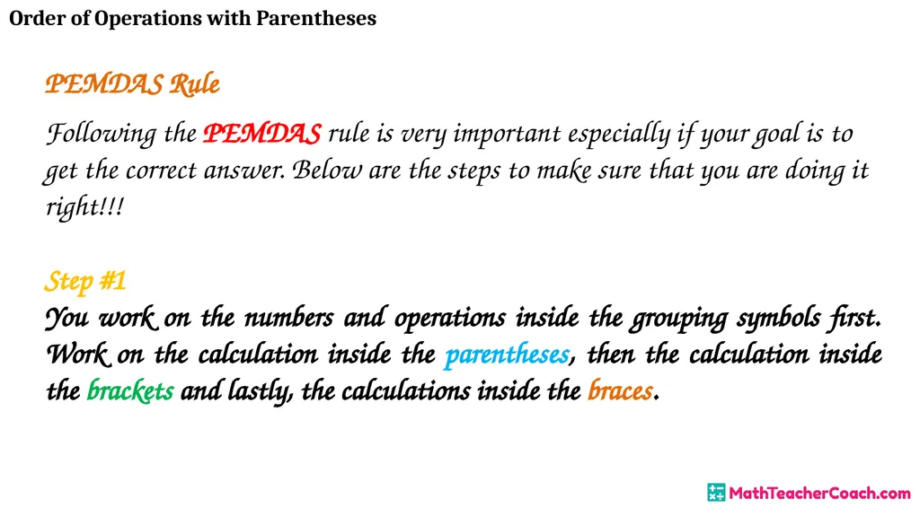 Order of Operations with Parentheses Unit 1 Lesson - slide 19 of 41