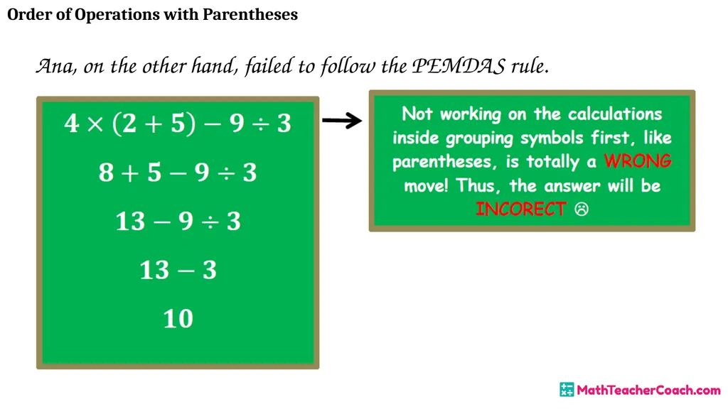Order of Operations with Parentheses Unit 1 Lesson - slide 25 of 41