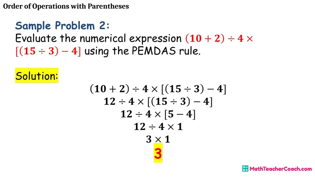 Order of Operations with Parentheses Unit 1 Lesson - slide 29 of 41
