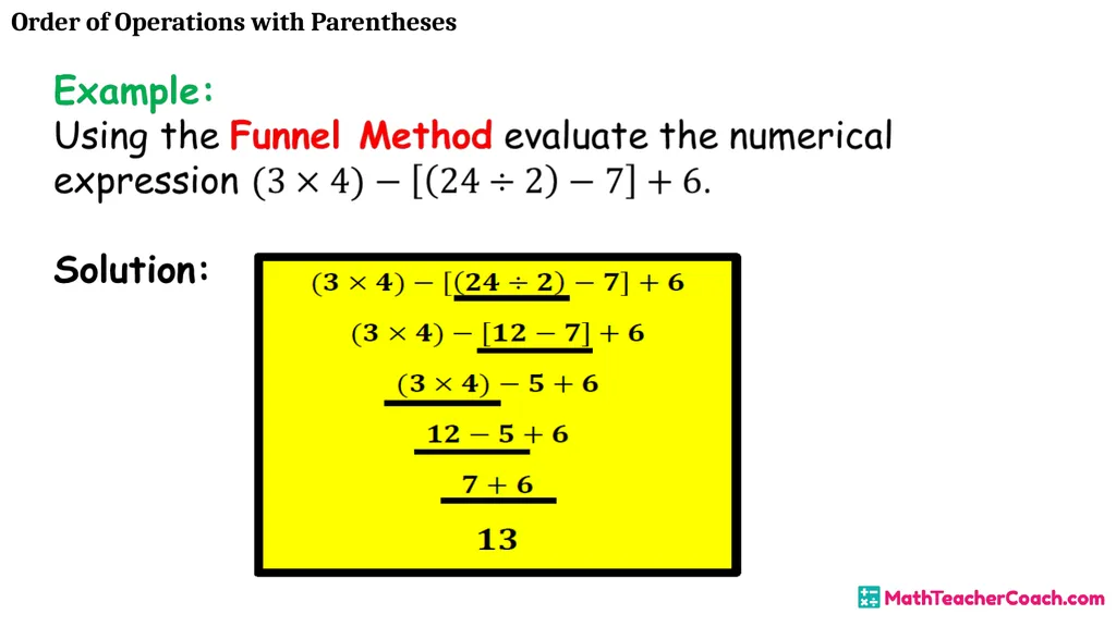 Order of Operations with Parentheses Unit 1 Lesson - slide 34 of 41