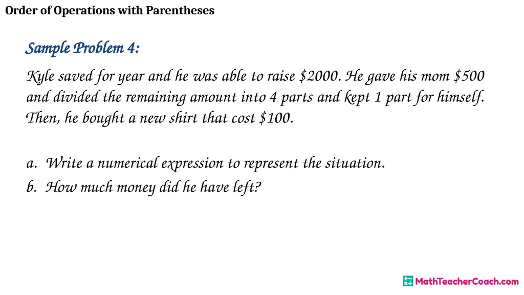 Order of Operations with Parentheses Unit 1 Lesson - slide 39 of 41