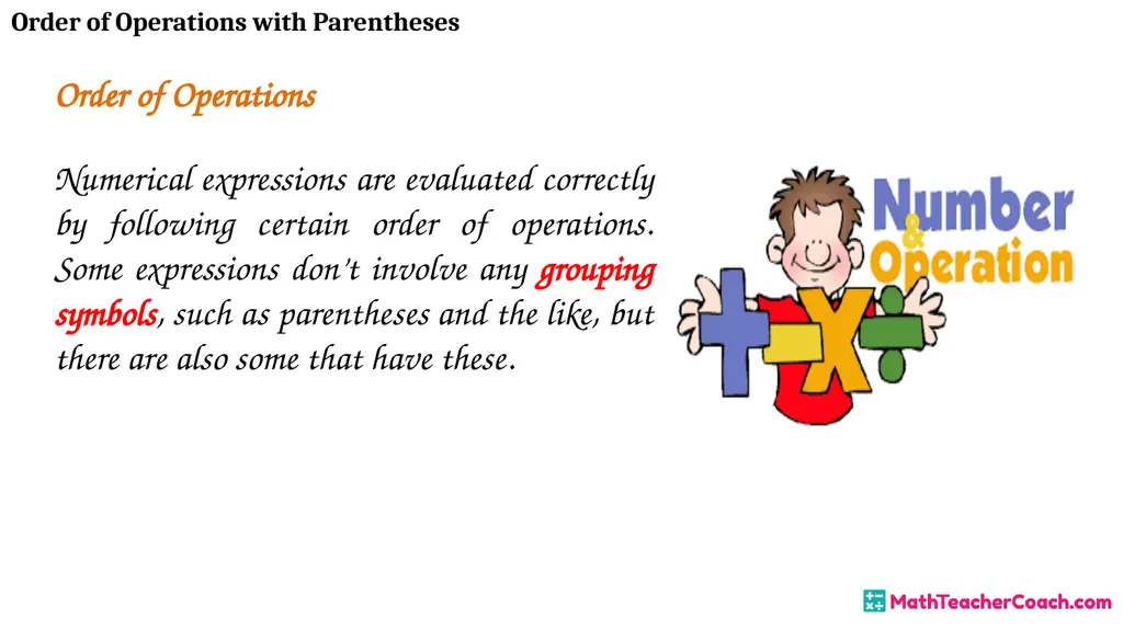 Order of Operations with Parentheses Unit 1 Lesson - slide 4 of 41