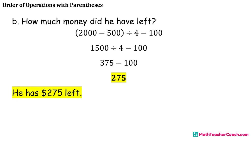 Order of Operations with Parentheses Unit 1 Lesson - slide 41 of 41