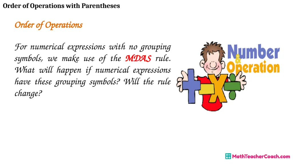 Order of Operations with Parentheses Unit 1 Lesson - slide 5 of 41