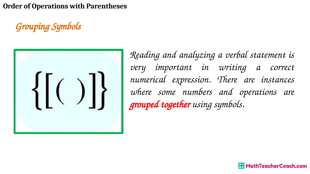 Order of Operations with Parentheses Unit 1 Lesson - slide 6 of 41