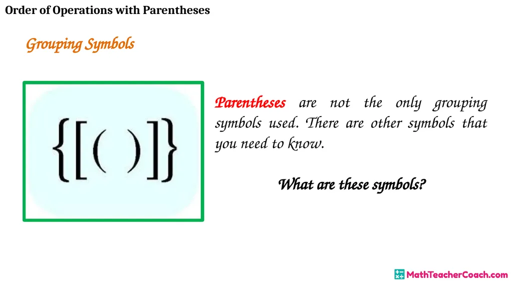 Order of Operations with Parentheses Unit 1 Lesson - slide 7 of 41