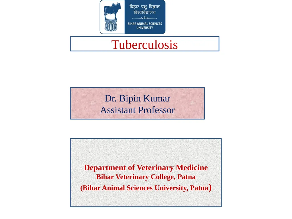 Tuberculosis Dr. Bipin Kumar Assistant Professor - slide 1 of 22