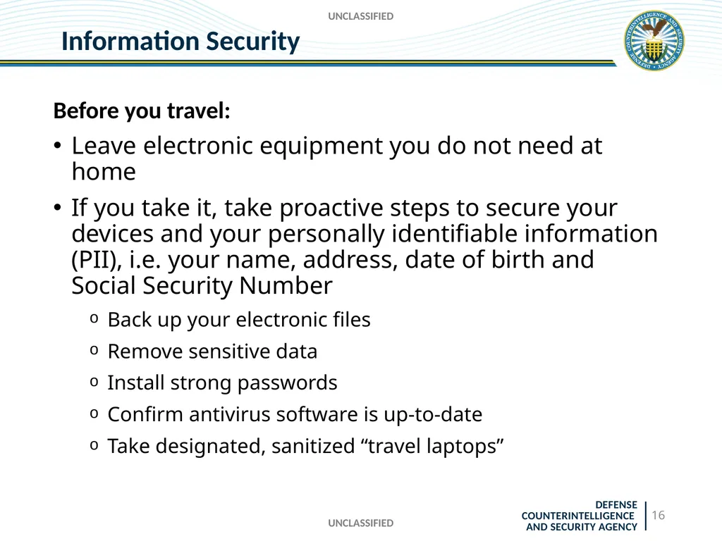 UNCLASSIFIED DCSA Foreign Travel Briefing - slide 16 of 24