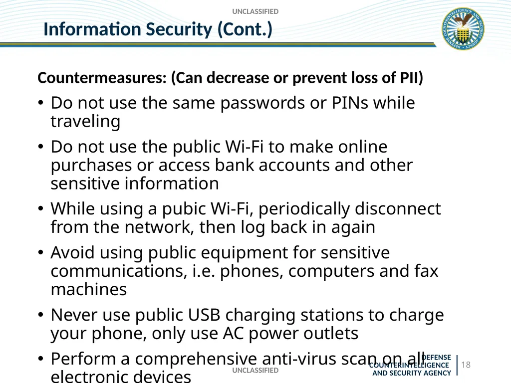UNCLASSIFIED DCSA Foreign Travel Briefing - slide 18 of 24