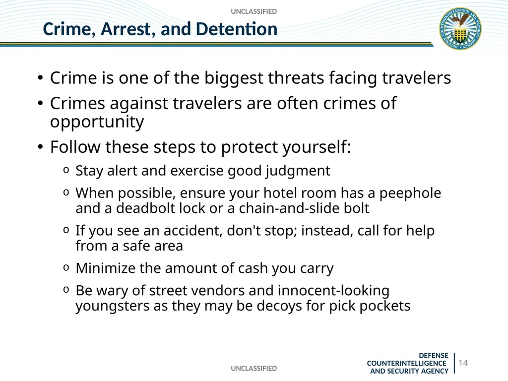 UNCLASSIFIED DCSA Foreign Travel Briefing - slide 14 of 24