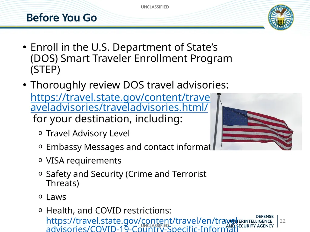 UNCLASSIFIED DCSA Foreign Travel Briefing - slide 22 of 24