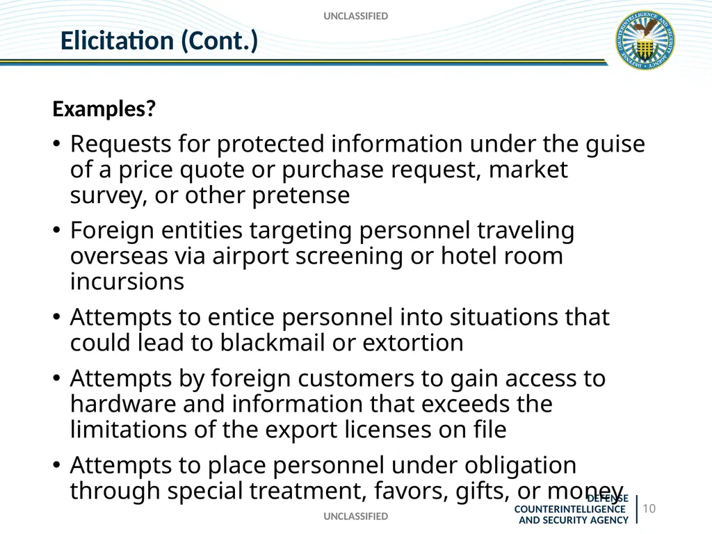 UNCLASSIFIED DCSA Foreign Travel Briefing - slide 10 of 24