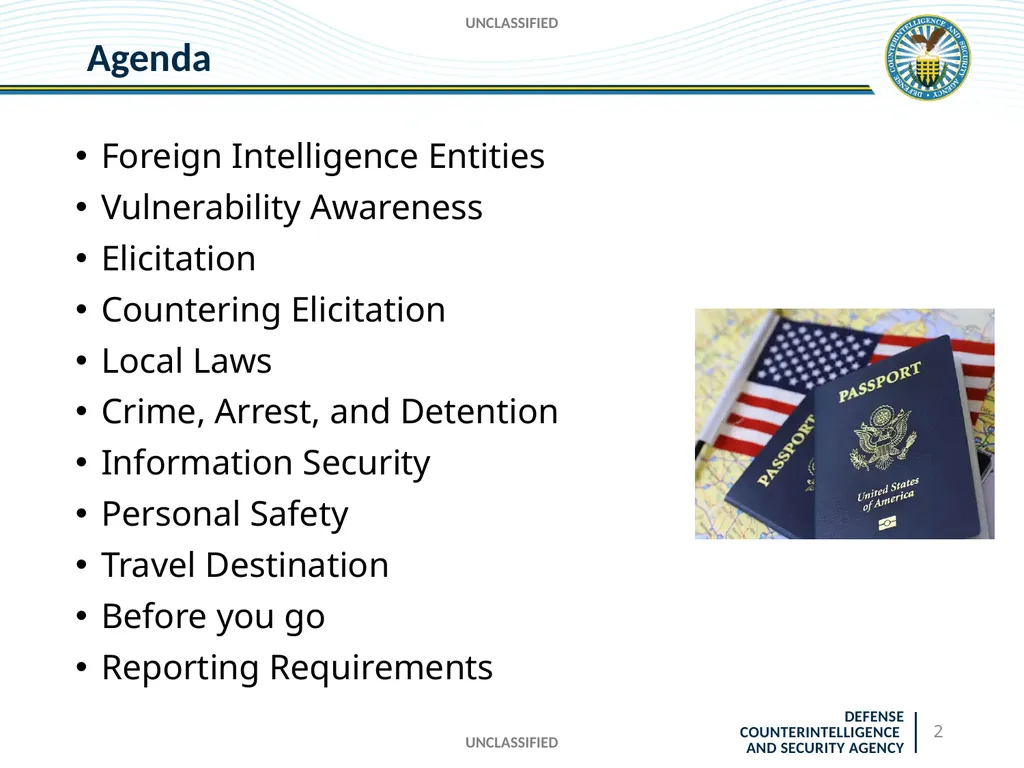 UNCLASSIFIED DCSA Foreign Travel Briefing - slide 2 of 24