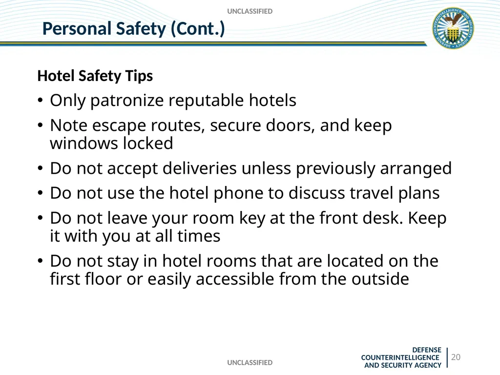 UNCLASSIFIED DCSA Foreign Travel Briefing - slide 20 of 24