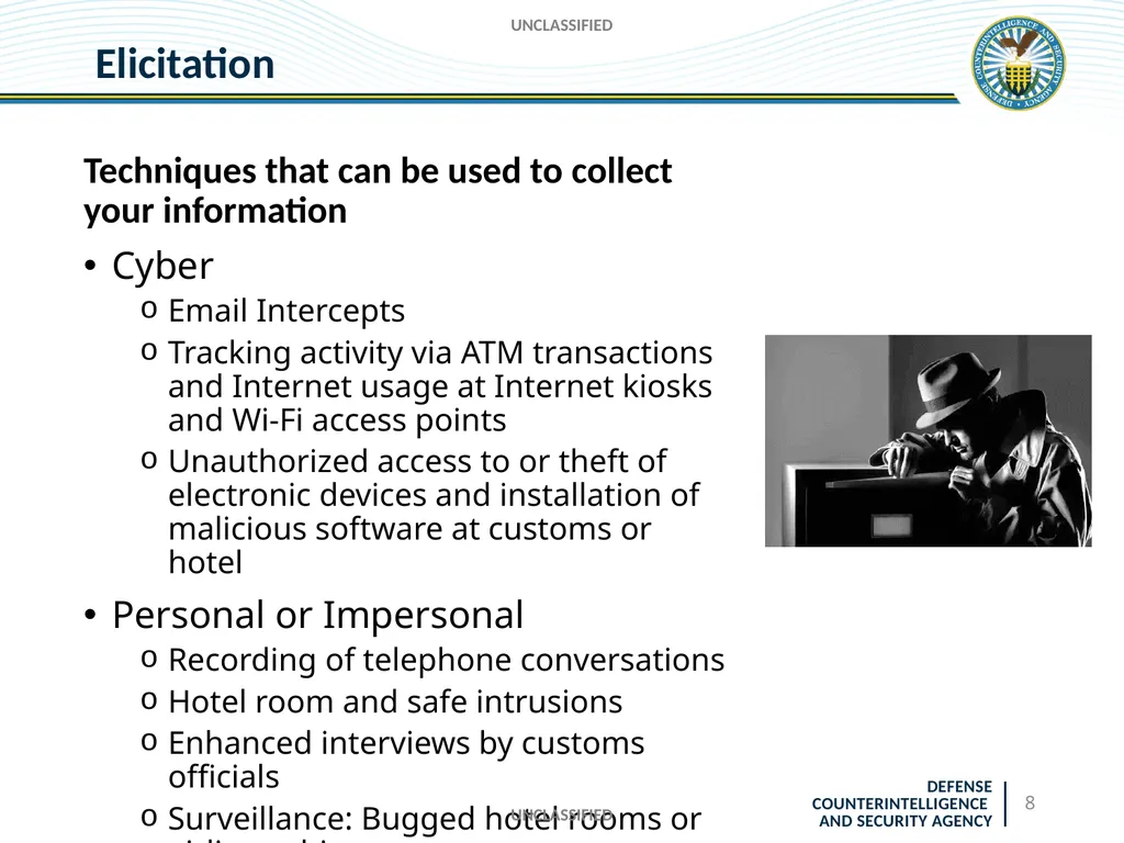 UNCLASSIFIED DCSA Foreign Travel Briefing - slide 8 of 24