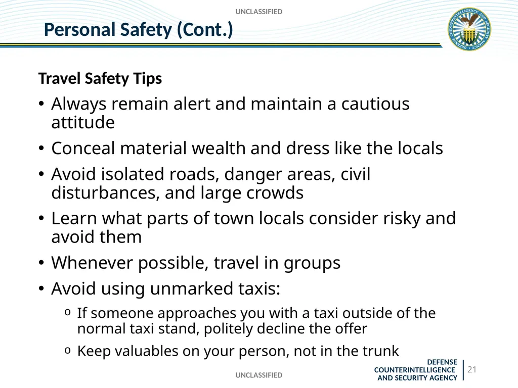 UNCLASSIFIED DCSA Foreign Travel Briefing - slide 21 of 24