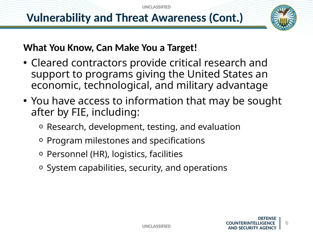 UNCLASSIFIED DCSA Foreign Travel Briefing - slide 6 of 24