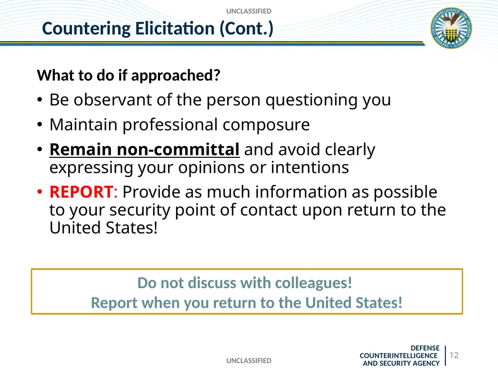 UNCLASSIFIED DCSA Foreign Travel Briefing - slide 12 of 24