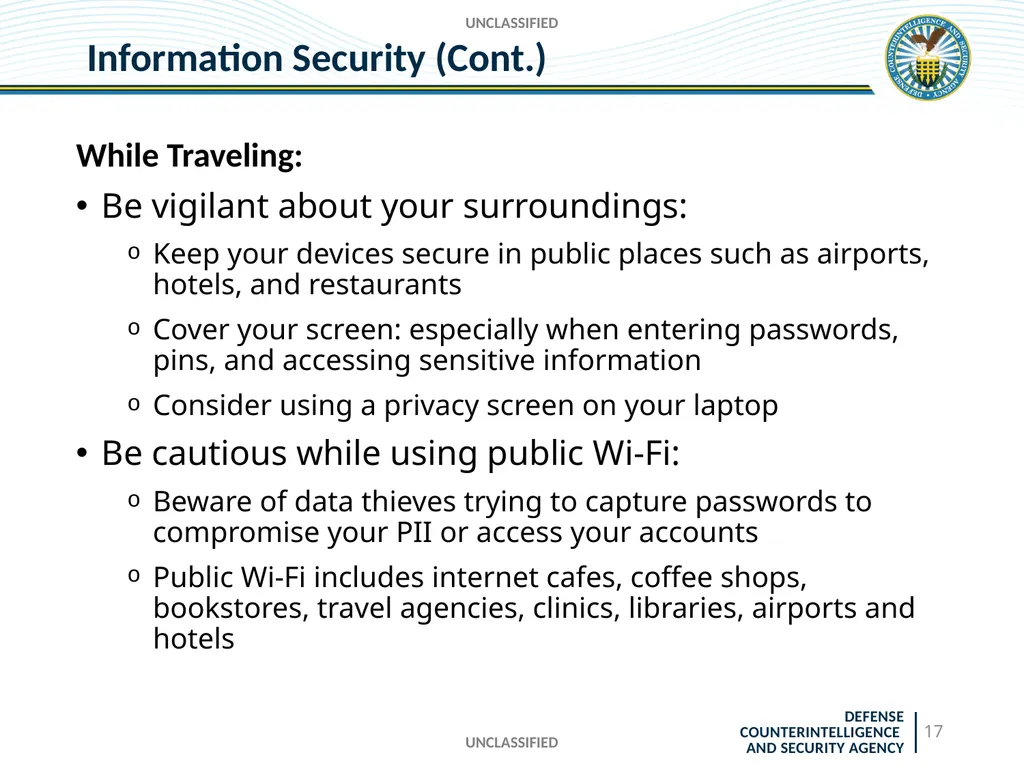 UNCLASSIFIED DCSA Foreign Travel Briefing - slide 17 of 24