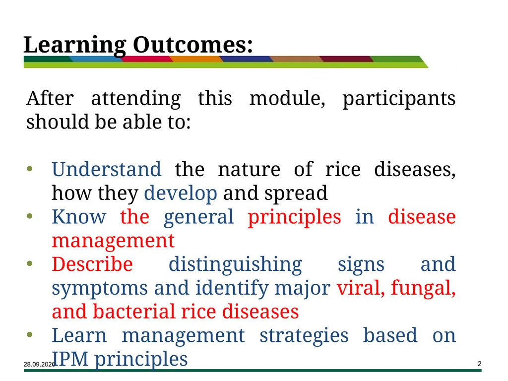 Major Rice Diseases and their Management Learning - slide 2 of 33