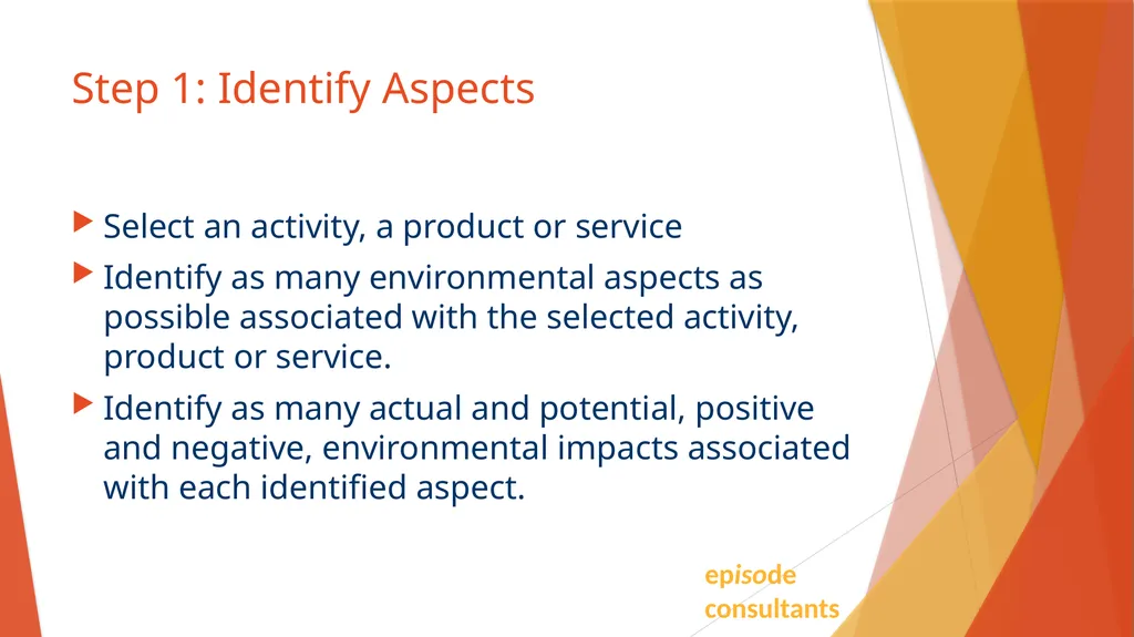 ISO 14001:2015 Identifying Aspects And Impacts - slide 7 of 14